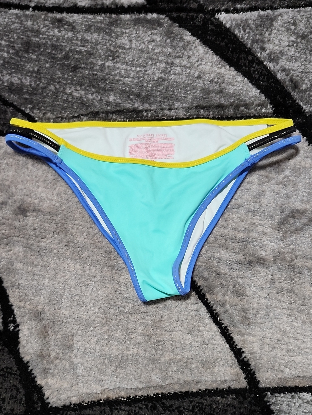 VICTORIA SECRET 2016 THE STRAPPY CHEEKY TEAL BLUE YELLOW BIKINI SWIM BOTTOM